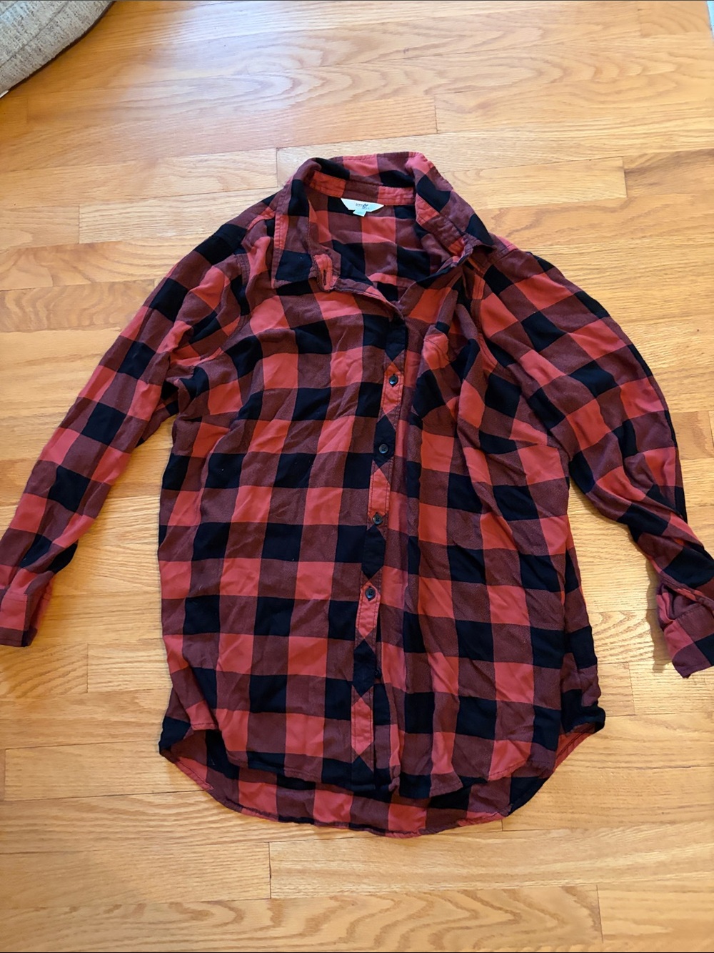 Terra & Sky Burnt Orange and Black Buffalo Plaid Button-Front Shirt